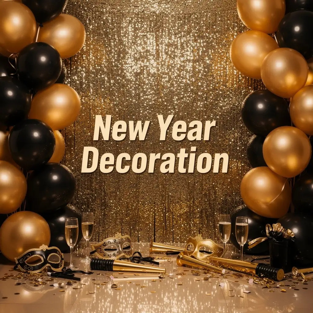 New Year party balloon and glitter decor