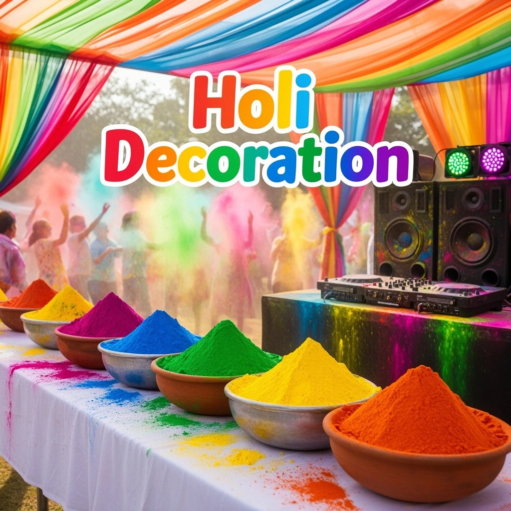 Colorful Holi festival event setup